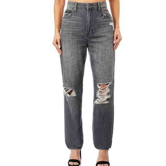 Hidden Zoey Mom Tapered Jeans Ripped High Rise Gray Busted Knee Size 25 - Picture 1 of 12